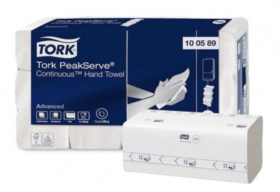 Kéztörlő, hajtogatott, H5 rendszer, 1 rétegű, Advanced, TORK "PeakServe", fehér-szürke nyomat