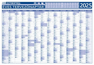 Éves tervező és projekt naptár, kétoldalas, fémléces, kék színű filctollal, 70x100 cm, 2024 évi, STIEFEL